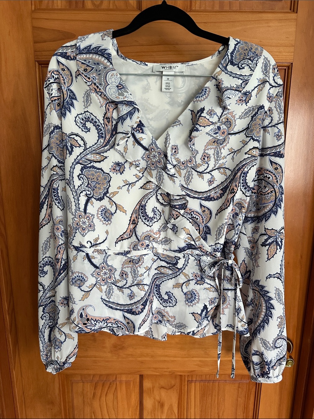 White House Black Market White Paisley Wrap Blouse